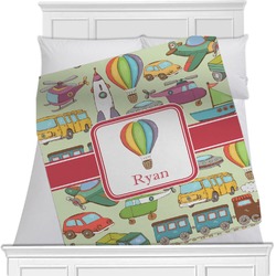 Vintage Transportation Minky Blanket - Twin / Full - 80"x60" - Double Sided (Personalized)