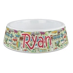 Vintage Transportation Plastic Dog Bowl - Large (Personalized)