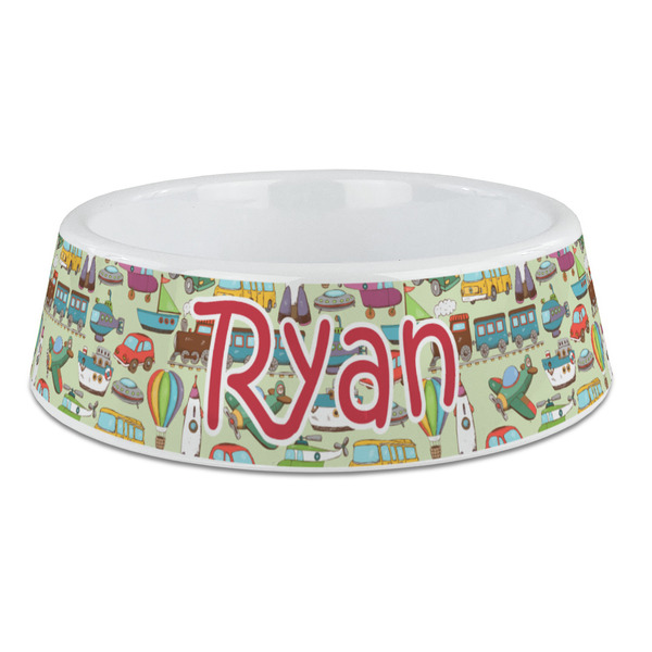 Custom Vintage Transportation Plastic Dog Bowl - Large (Personalized)