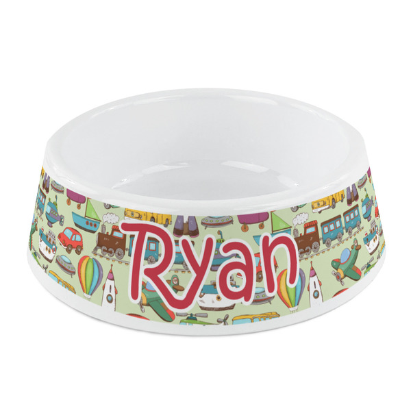 Custom Vintage Transportation Plastic Dog Bowl - Small (Personalized)