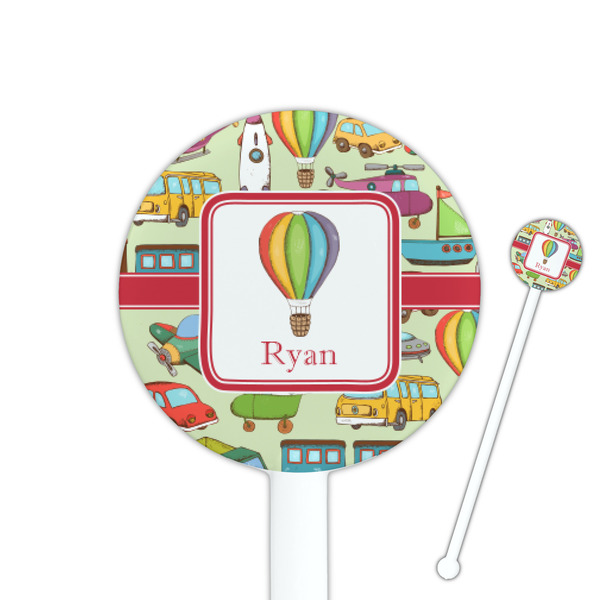 Custom Vintage Transportation 5.5" Round Plastic Stir Sticks - White - Double Sided (Personalized)