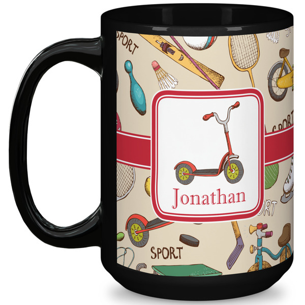 Custom Vintage Sports 15 Oz Coffee Mug - Black (Personalized)