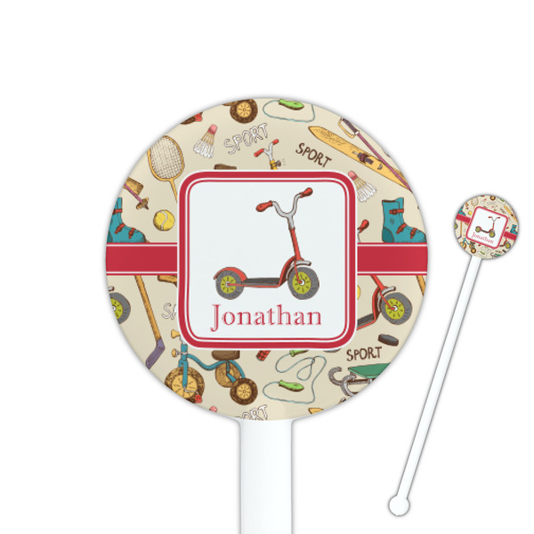 Custom Vintage Sports 5.5" Round Plastic Stir Sticks - White - Double Sided (Personalized)