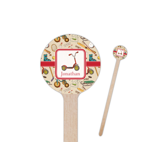 Custom Vintage Sports 7.5" Round Wooden Stir Sticks - Single Sided (Personalized)