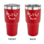 Musical Notes 30 oz Stainless Steel Tumbler - Red - Double Sided (Personalized)