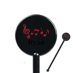 Musical Notes 5.5" Round Plastic Stir Sticks - Black - Single Sided (Personalized)
