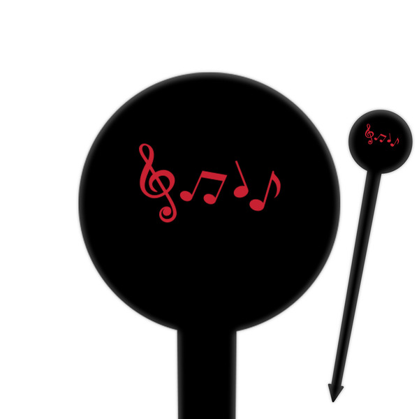 Custom Musical Notes 6" Round Plastic Food Picks - Black - Double Sided (Personalized)