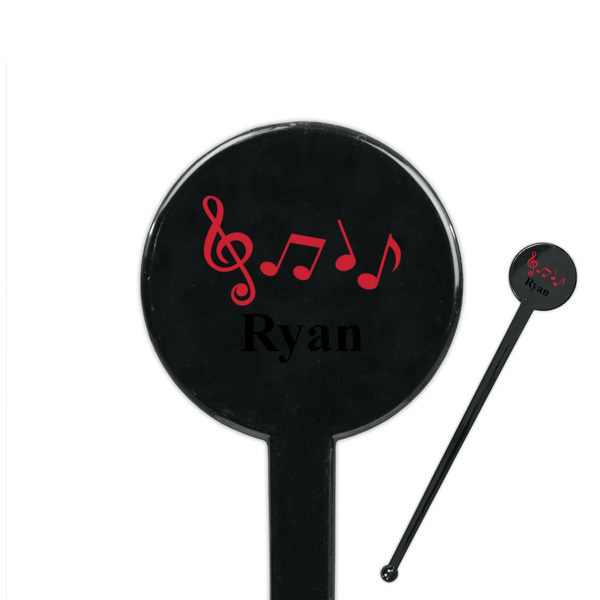 Custom Musical Notes 7" Round Plastic Stir Sticks - Black - Single Sided (Personalized)