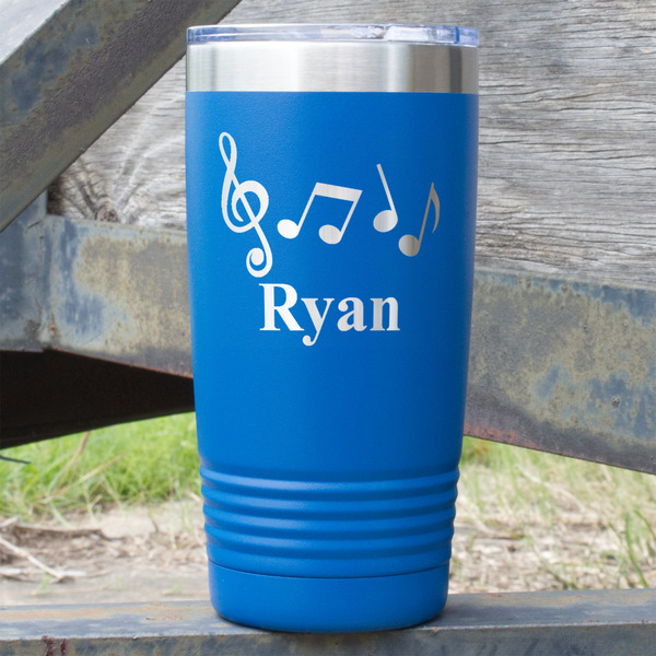 Custom Musical Notes 20 oz Stainless Steel Tumbler - Royal Blue - Double Sided (Personalized)