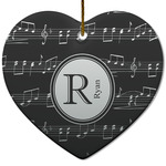 Musical Notes Heart Ceramic Ornament w/ Name and Initial