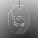 Musical Notes Engraved Glass Ornament - Octagon (Personalized)