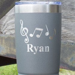 Musical Notes 20 oz Stainless Steel Tumbler - Grey - Double Sided (Personalized)