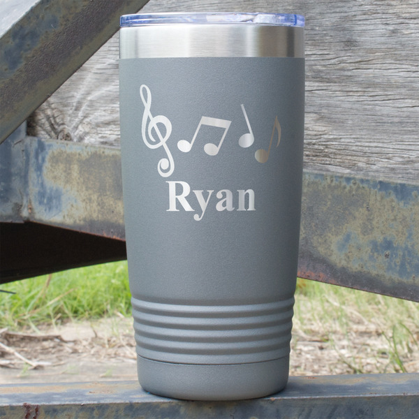 Custom Musical Notes 20 oz Stainless Steel Tumbler - Grey - Double Sided (Personalized)