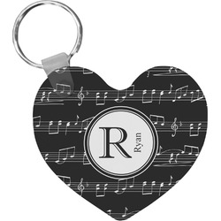 Musical Notes Heart Plastic Keychain w/ Name and Initial