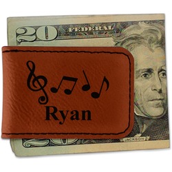 Musical Notes Leatherette Magnetic Money Clip - Single Sided (Personalized)