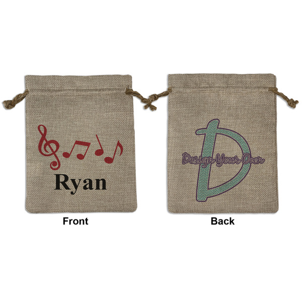 Custom Musical Notes Medium Burlap Gift Bag - Front & Back (Personalized)