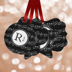 Musical Notes Metal Ornaments - Double Sided w/ Name and Initial