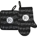 Musical Notes Right Oven Mitt & Pot Holder Set w/ Name and Initial