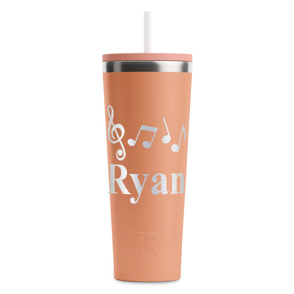 Custom Musical Notes RTIC Everyday Tumbler with Straw - 28oz - Peach - Single-Sided (Personalized)