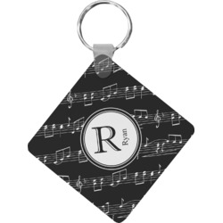 Musical Notes Diamond Plastic Keychain w/ Name and Initial