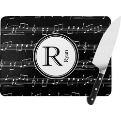 Musical Notes Rectangular Glass Cutting Board - Large - 15.25"x11.25" w/ Name and Initial