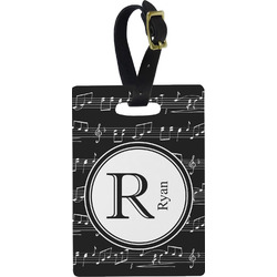 Musical Notes Plastic Luggage Tag - Rectangular w/ Name and Initial
