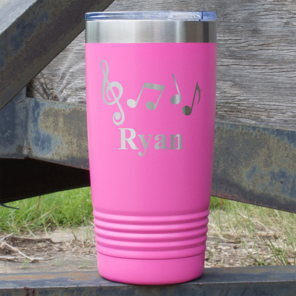 Custom Musical Notes 20 oz Stainless Steel Tumbler - Pink - Double Sided (Personalized)
