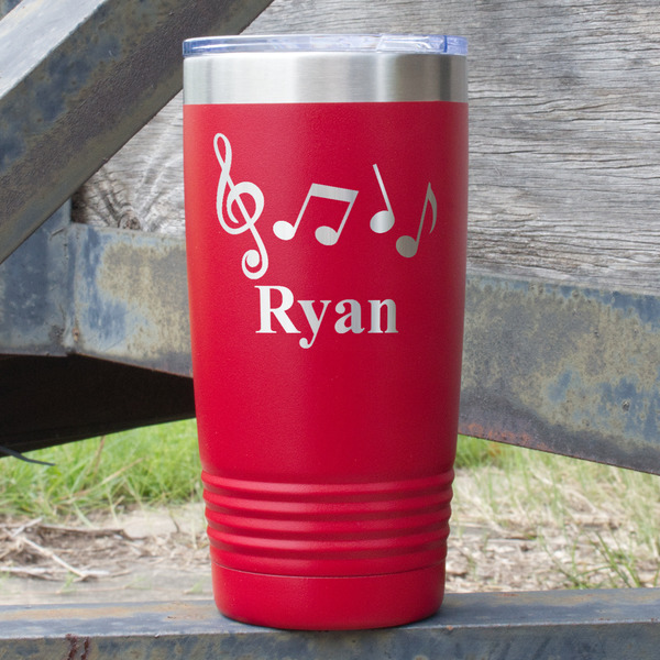 Custom Musical Notes 20 oz Stainless Steel Tumbler - Red - Double Sided (Personalized)