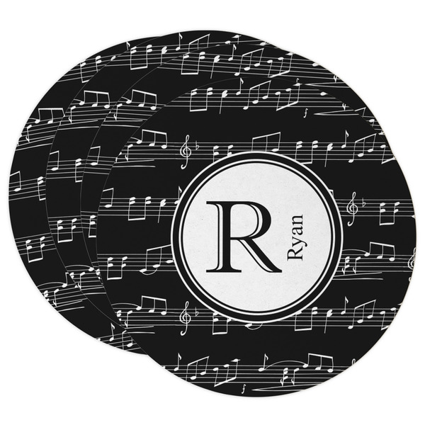 Custom Musical Notes Round Paper Coasters w/ Name and Initial