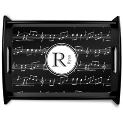 Musical Notes Black Wooden Tray - Large (Personalized)