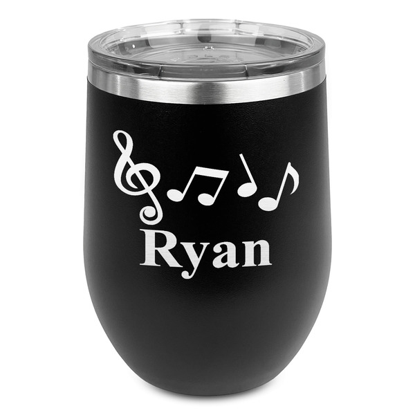 Custom Musical Notes Stemless Stainless Steel Wine Tumbler - Black - Double Sided (Personalized)