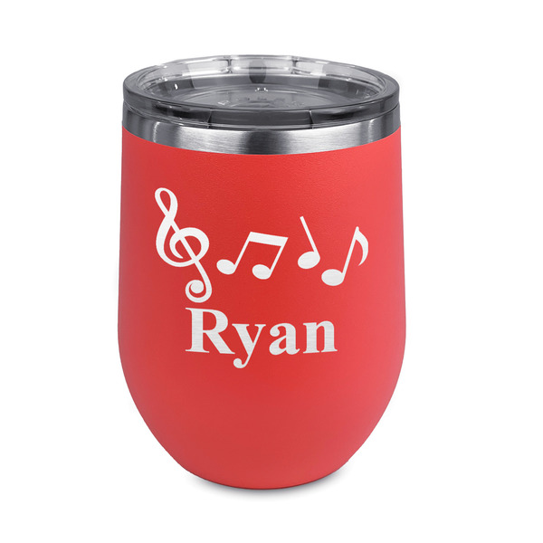 Custom Musical Notes Stemless Stainless Steel Wine Tumbler - Coral - Single Sided (Personalized)