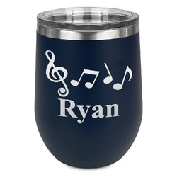 Musical Notes Stemless Stainless Steel Wine Tumbler - Navy - Single Sided (Personalized)