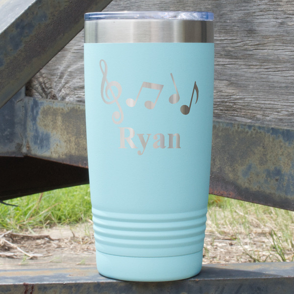 Custom Musical Notes 20 oz Stainless Steel Tumbler - Teal - Double Sided (Personalized)
