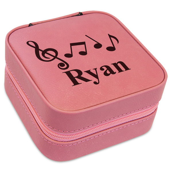 Custom Musical Notes Travel Jewelry Boxes - Pink Leather (Personalized)