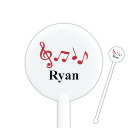 Musical Notes 5.5" Round Plastic Stir Sticks - White - Single Sided (Personalized)