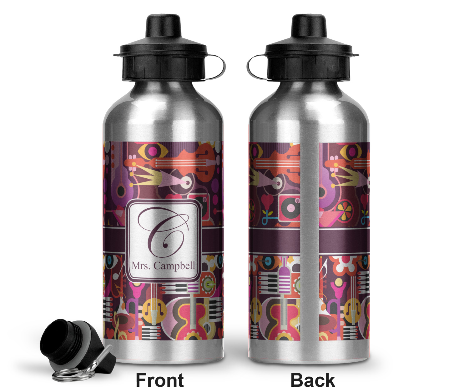 Abstract Music Water Bottle - Aluminum - 20 oz (Personalized