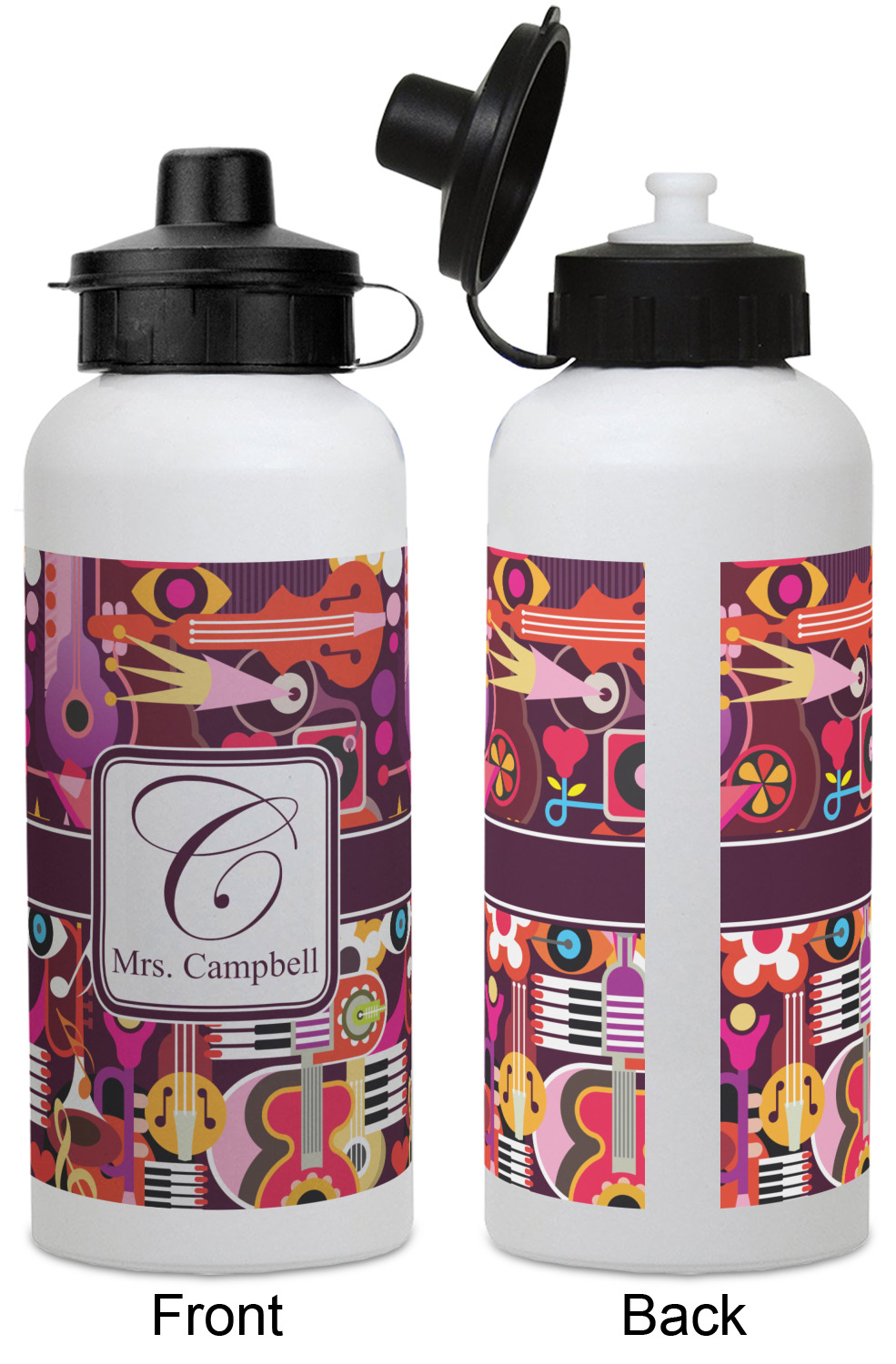 Abstract Music Water Bottles - Aluminum - 20 oz - White (Personalized