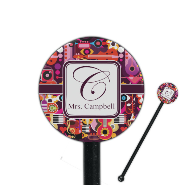 Custom Abstract Music 5.5" Round Plastic Stir Sticks - Black - Double Sided (Personalized)