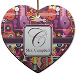 Abstract Music Heart Ceramic Ornament w/ Name and Initial