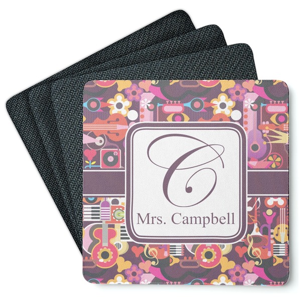 Custom Abstract Music Square Rubber Backed Coasters - Set of 4 (Personalized)