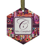 Abstract Music Flat Glass Ornament - Hexagon w/ Name and Initial