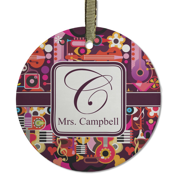 Custom Abstract Music Flat Glass Ornament - Round w/ Name and Initial