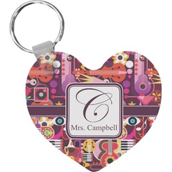 Abstract Music Heart Plastic Keychain w/ Name and Initial