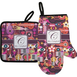 Abstract Music Right Oven Mitt & Pot Holder Set w/ Name and Initial