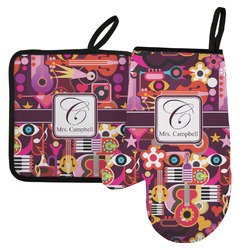 Abstract Music Left Oven Mitt & Pot Holder Set w/ Name and Initial