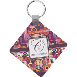 Abstract Music Diamond Plastic Keychain w/ Name and Initial