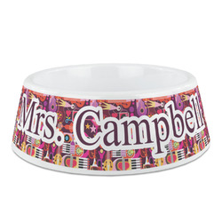 Custom Pink & Purple Damask Plastic Dog Bowl (Personalized)