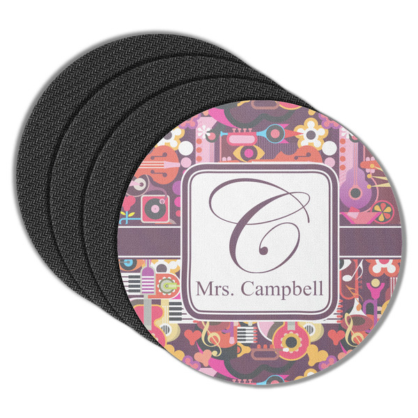 Custom Abstract Music Round Rubber Backed Coasters - Set of 4 (Personalized)