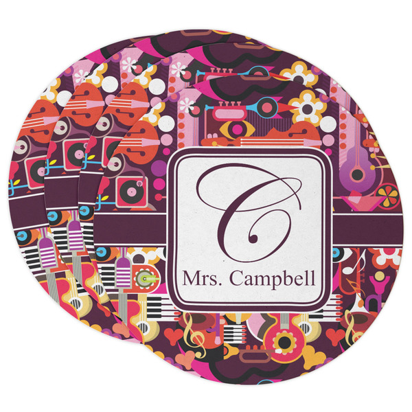 Custom Abstract Music Round Paper Coasters w/ Name and Initial